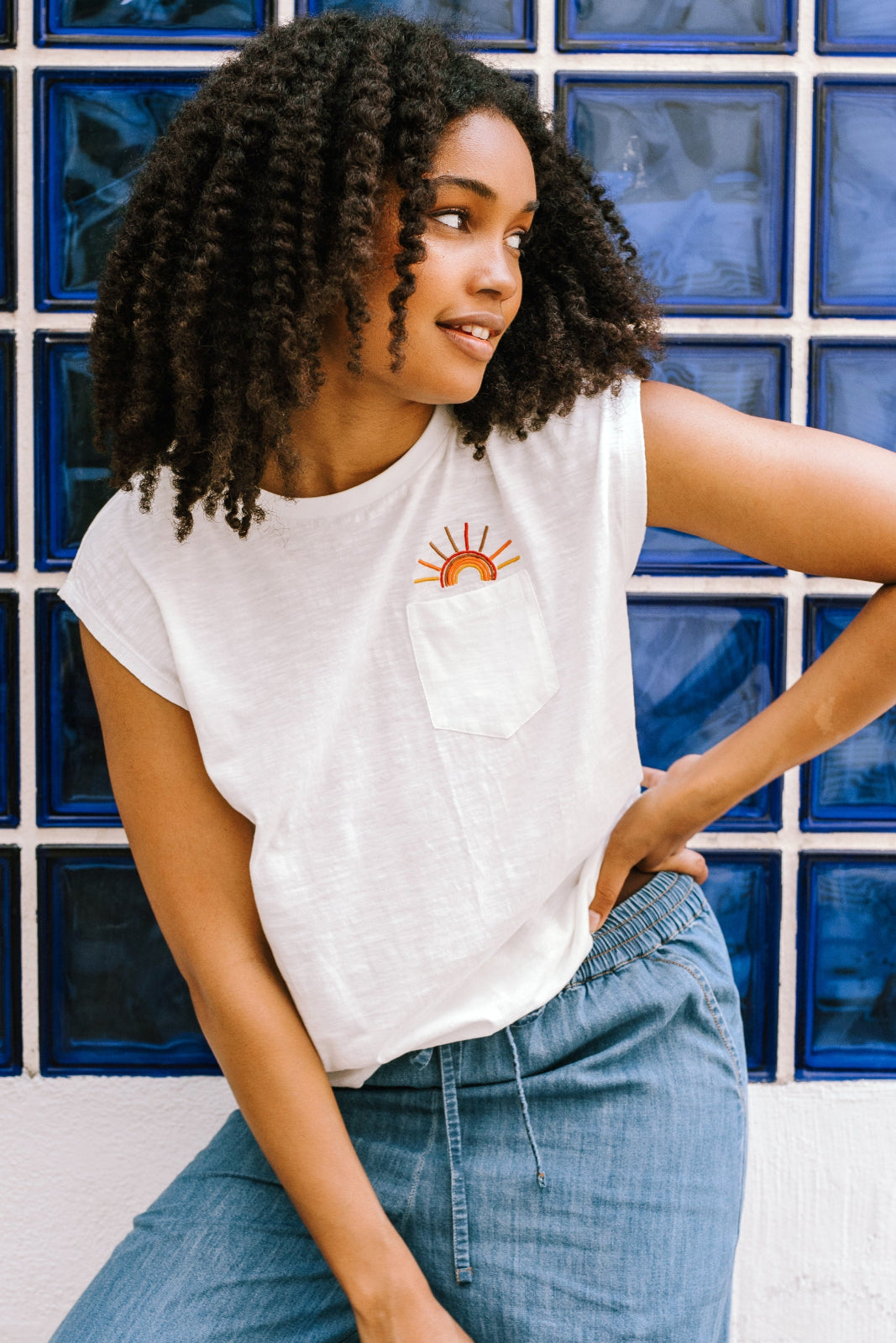 Chrissy Relaxed Tank T-Shirt - Off-White, Sunshine In My Pocket