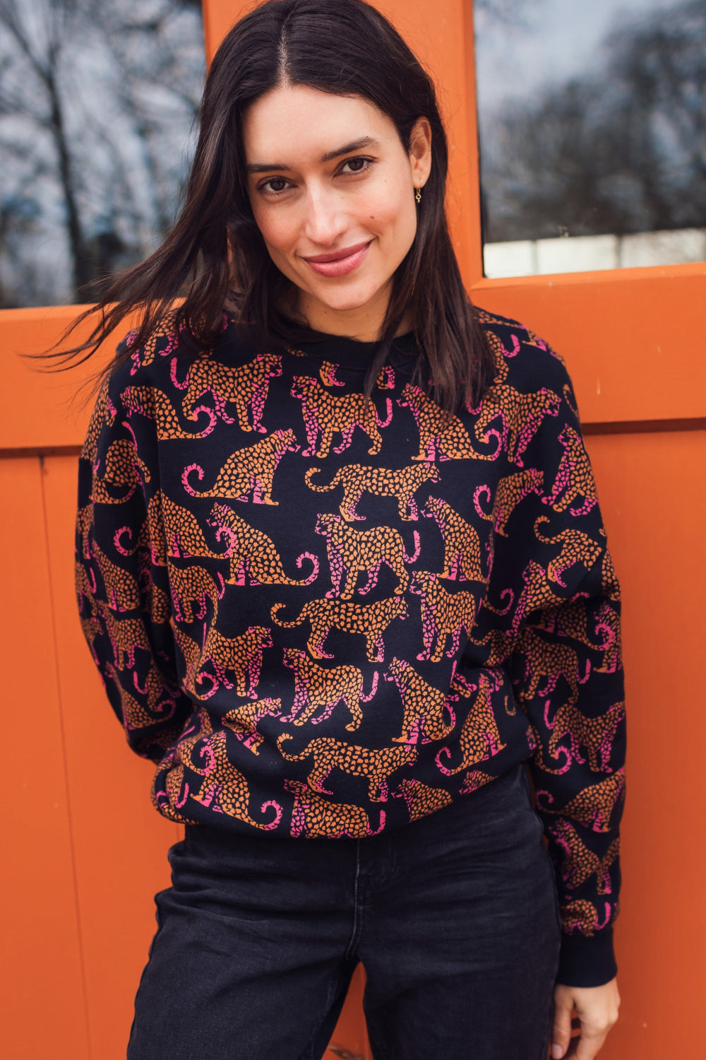 Eadie Relaxed Sweatshirt - Black, Leopard Spots – Sugarhill Brighton