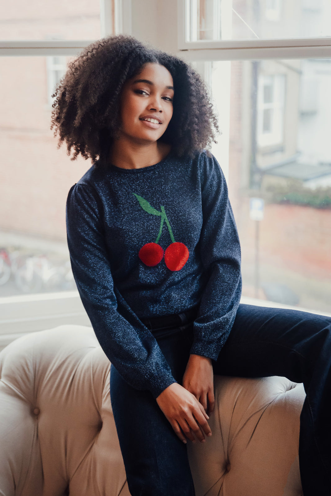 Tiff Jumper - Navy, Cherry Good – Sugarhill Brighton