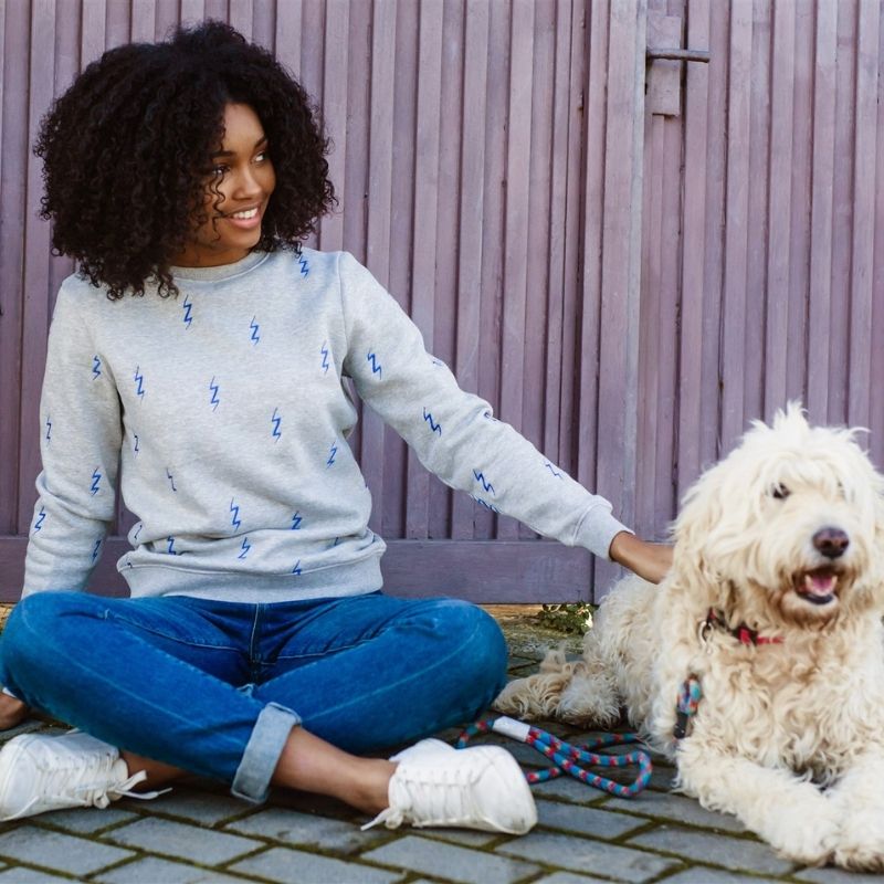 Sugarhill Brighton model sat with dog 