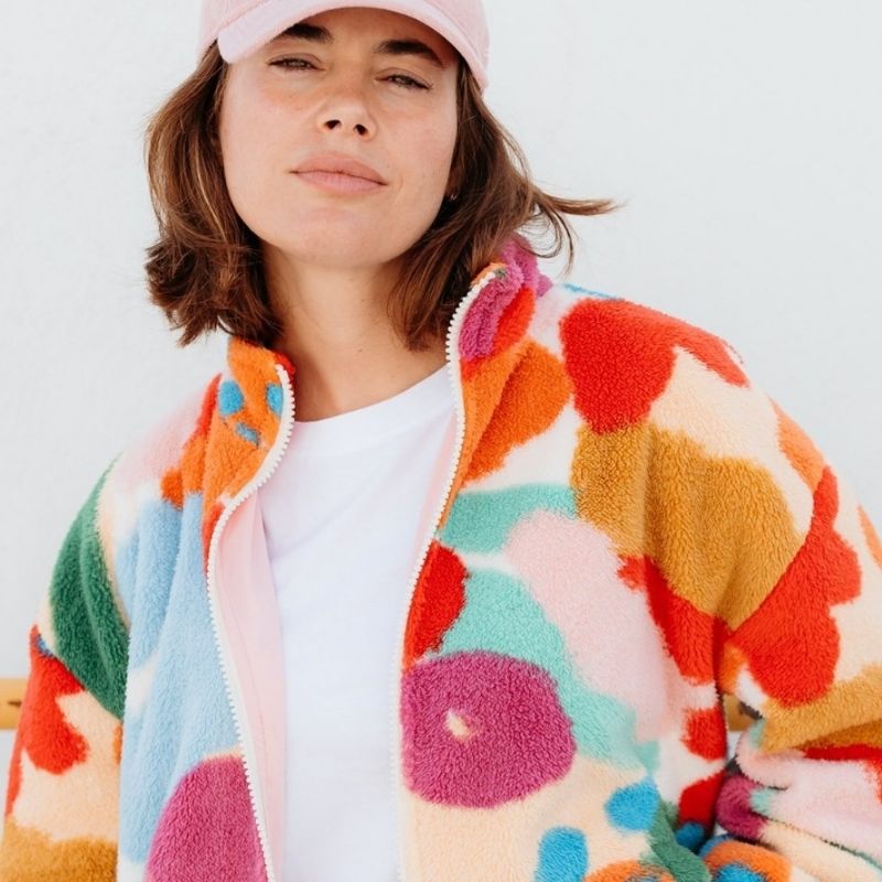a close up of a colourful fleece 