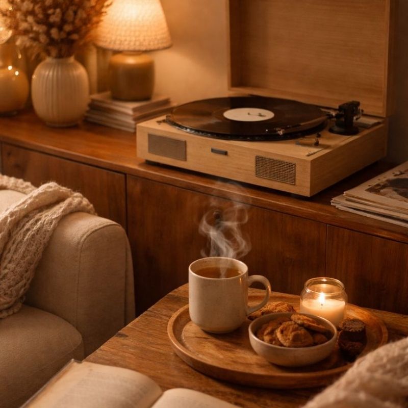 a close up of cosy room