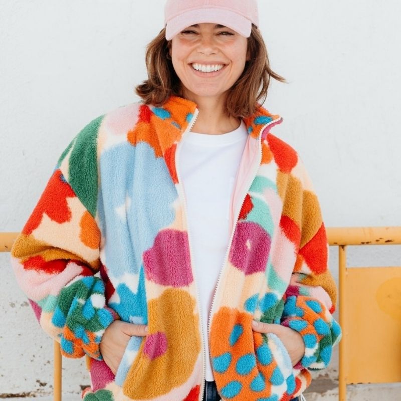 Sugarhill Brighton model wearing Yvette Cardigan multi, climbing tigers