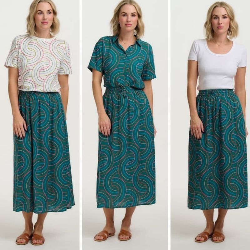 a line upo of green skirts 
