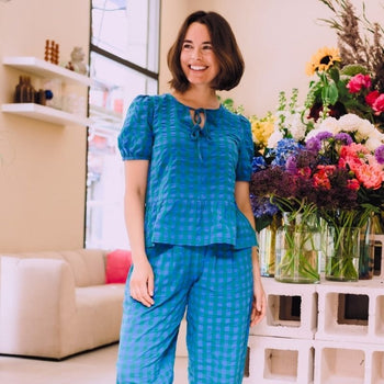 a blue and green check coord