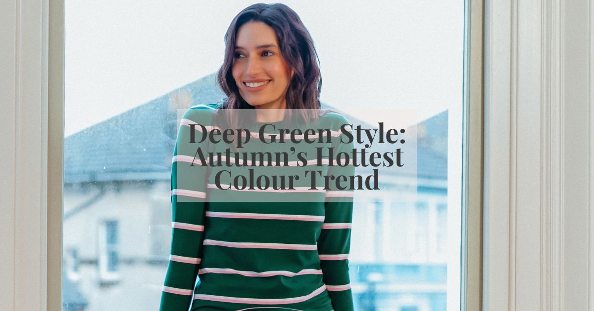 model wearing green stripey top 