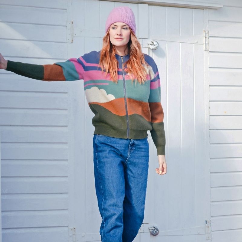 woman modeling bomber jacket