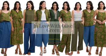 a line up of green outfits 