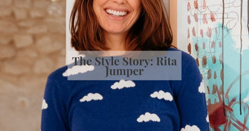 woman modelling a cloud print jumper 