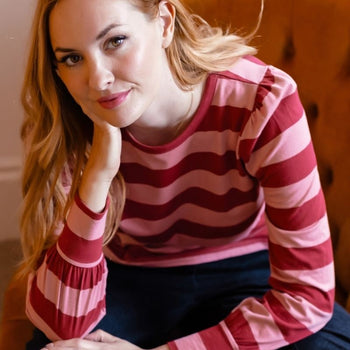 Sugarhill Brighton model wearing weating blue jumper