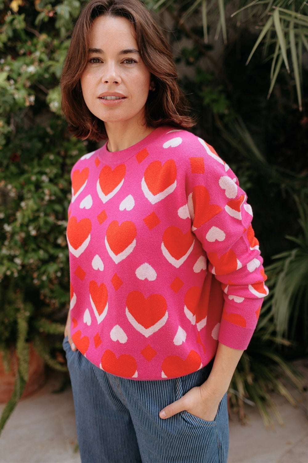 Andi Jumper - Pink, Geo Hearts