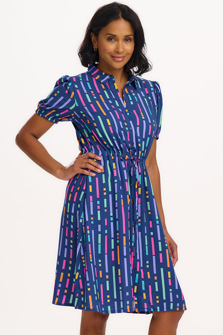 Salma Mini Shirt Dress - Blue, Broken Lines