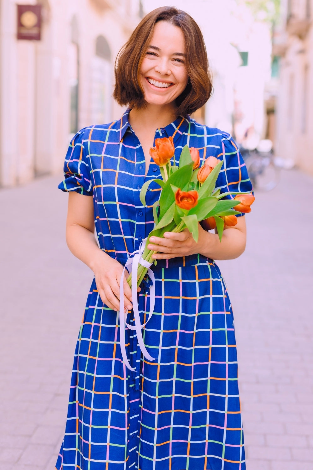 Salma Mini Shirt Dress - Blue, Matchstick Check