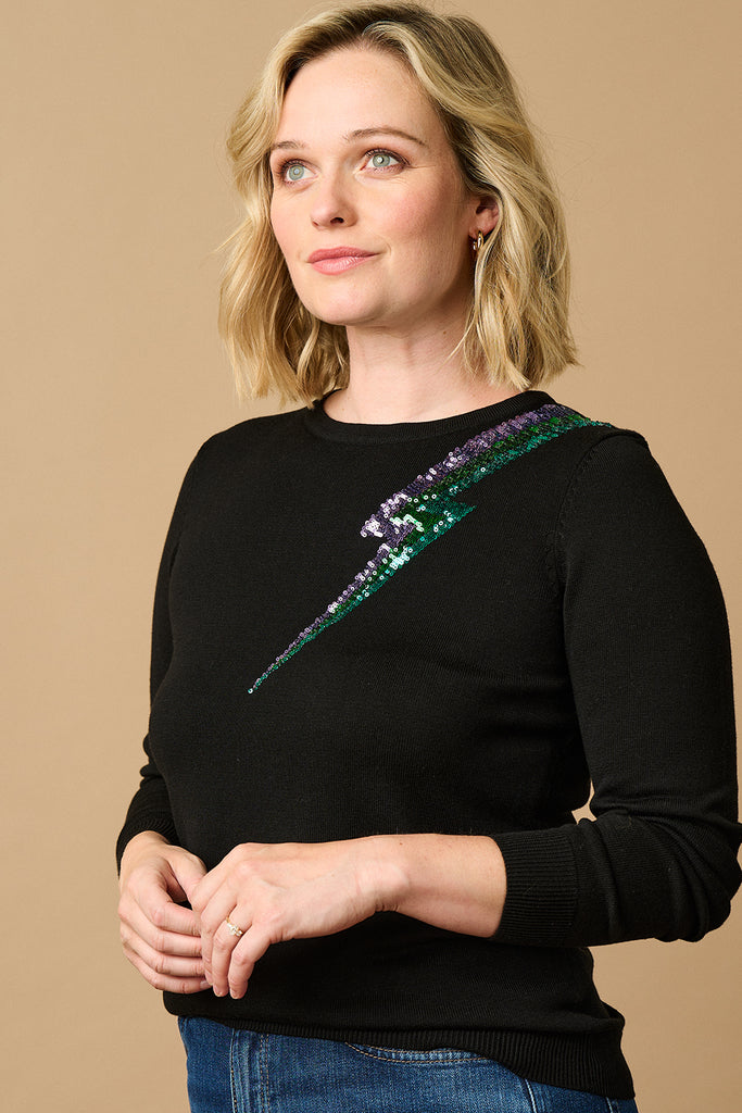Sugarhill Brighton Cece Jumper in Black Sequin Wave