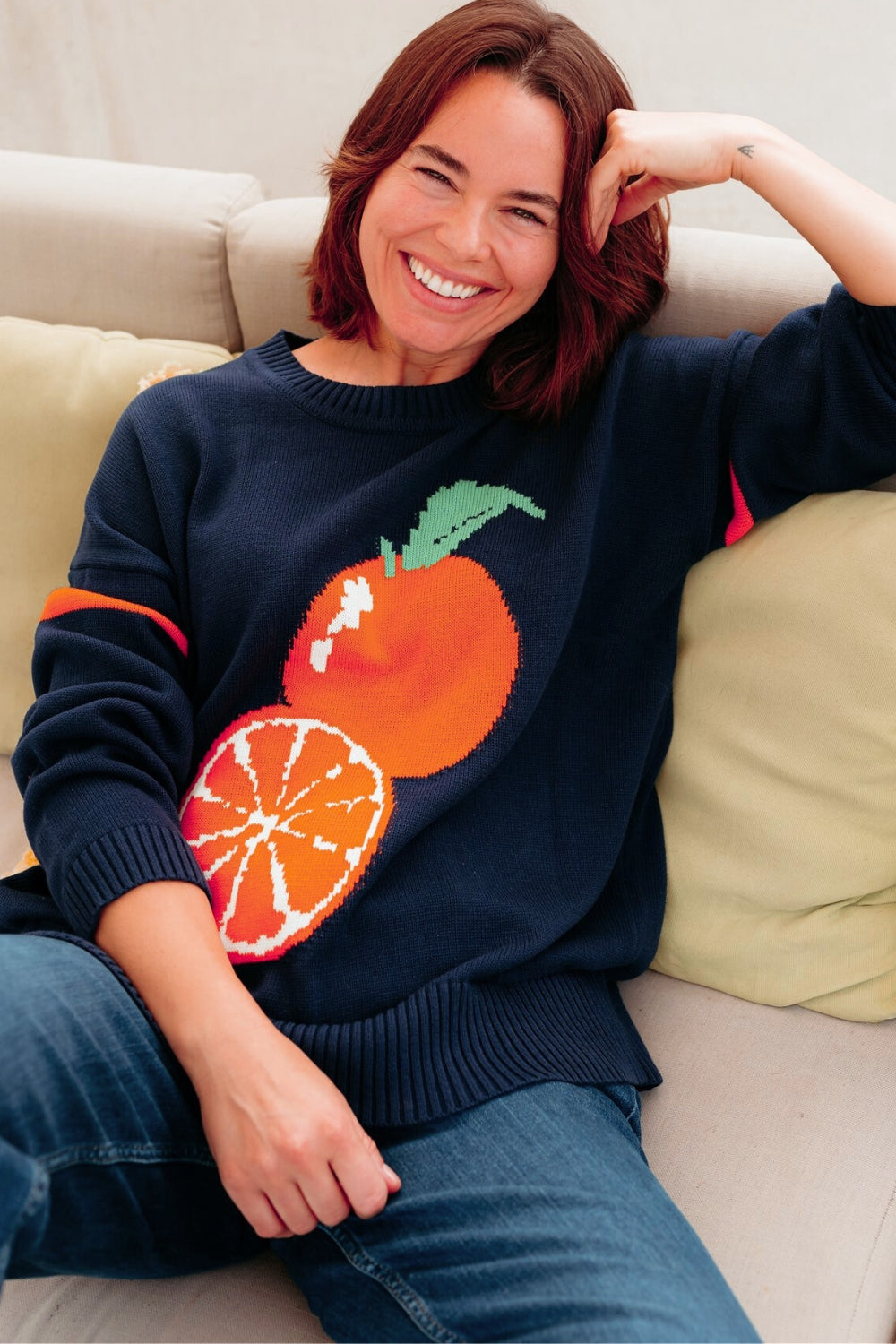 Leona Jumper - Navy, Orange Squeeze
