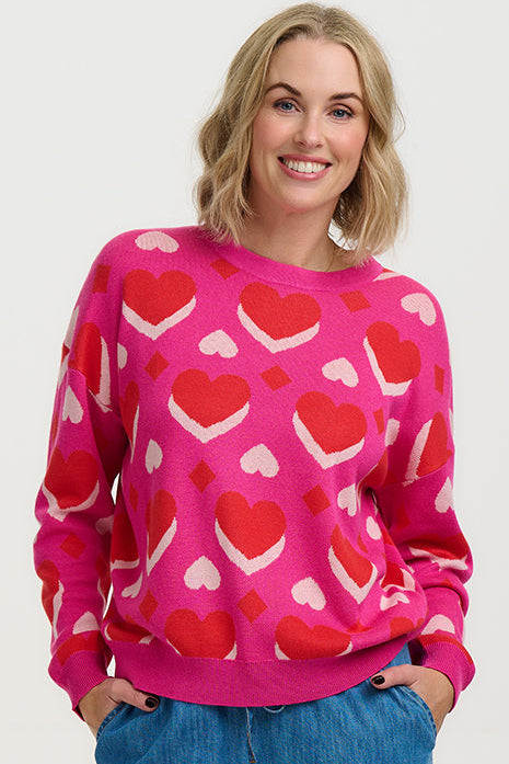 Andi Jumper - Pink, Geo Hearts