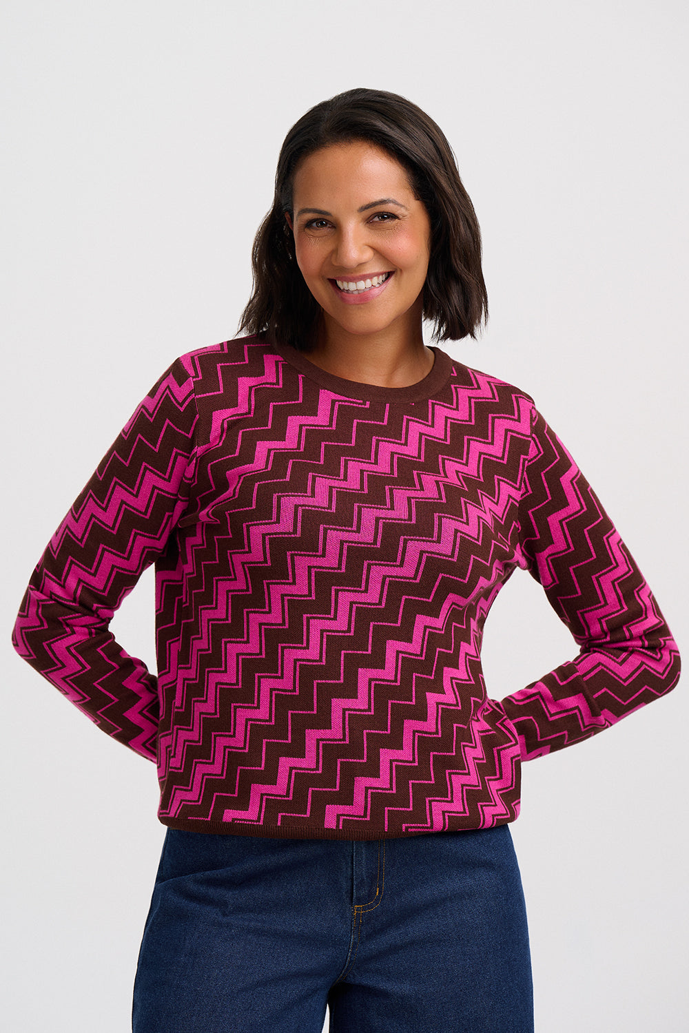 Rowena Jumper - Berry Diagonal Stripe