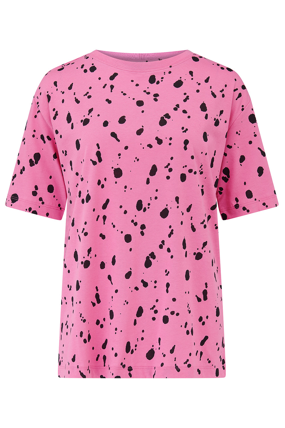 Sugarhill Brighton pink t-shirt with black speckle pattern on a white background