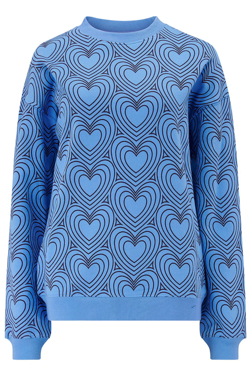 Sugarhill Brighton blue sweater with heart pattern on a white background