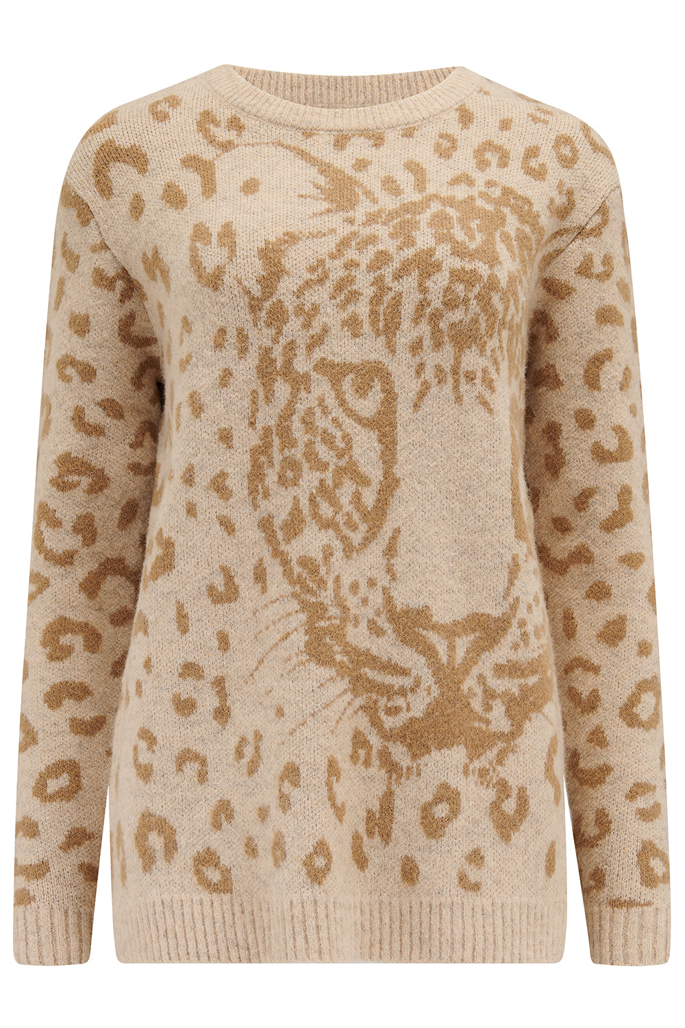 Jumper with large leopard face on it 
