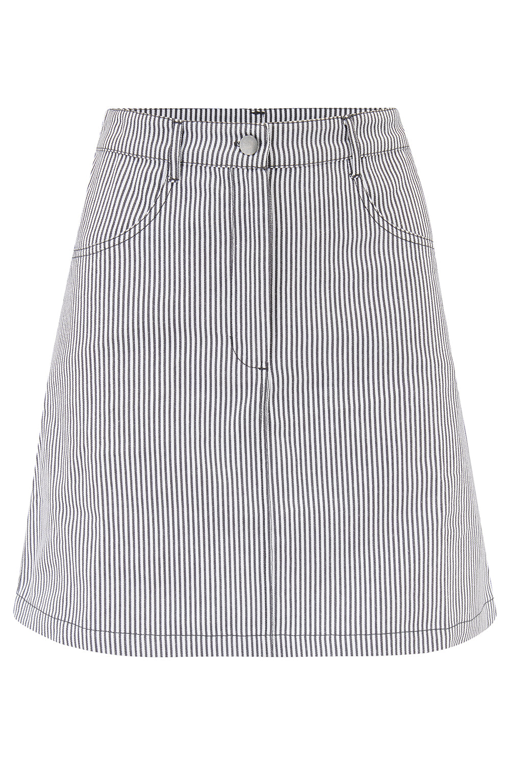 A  classic mini skirt with monochrome pinstripes in black and white. 