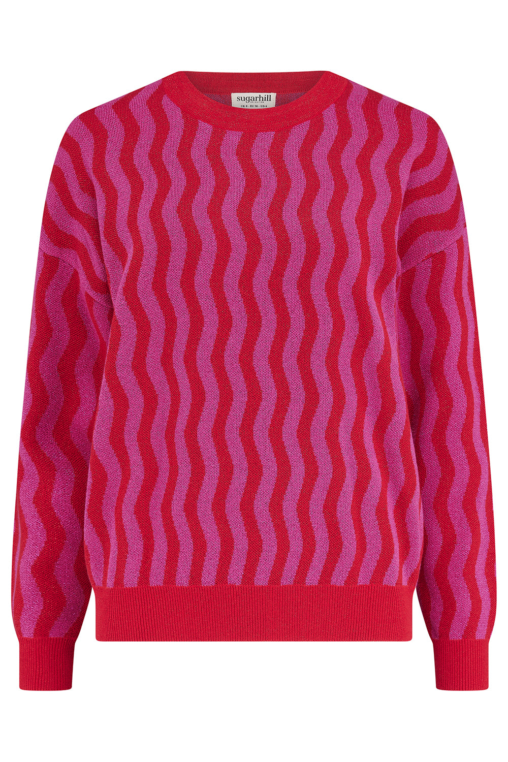 Red and pink striped sweater on a white background