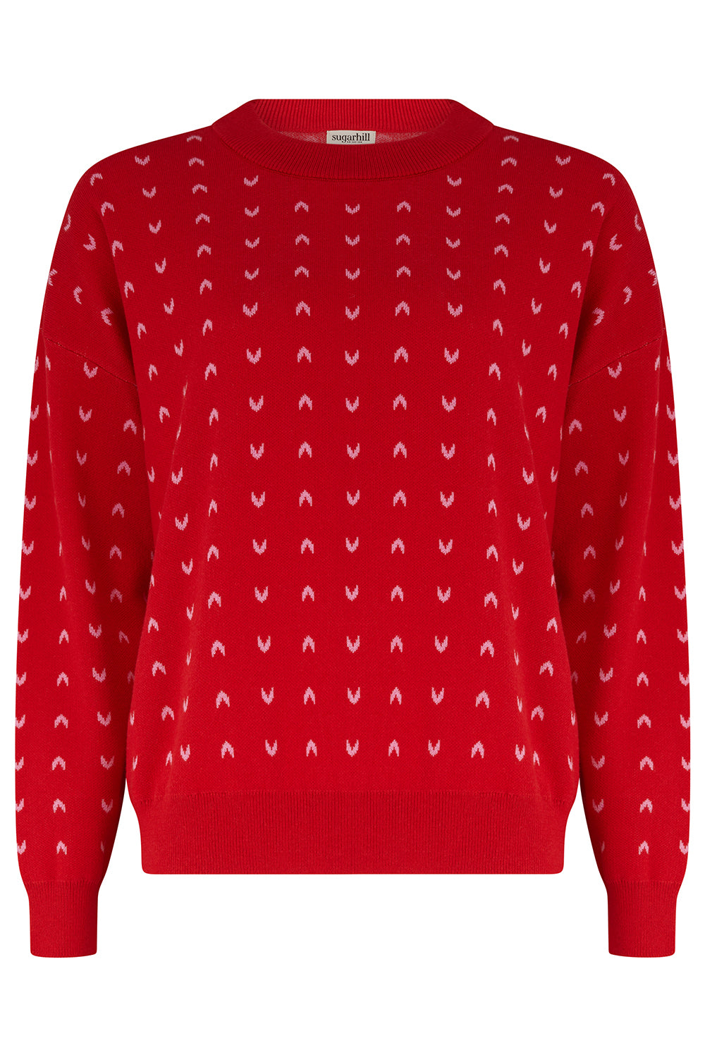 Red sweater with white pattern on a white background