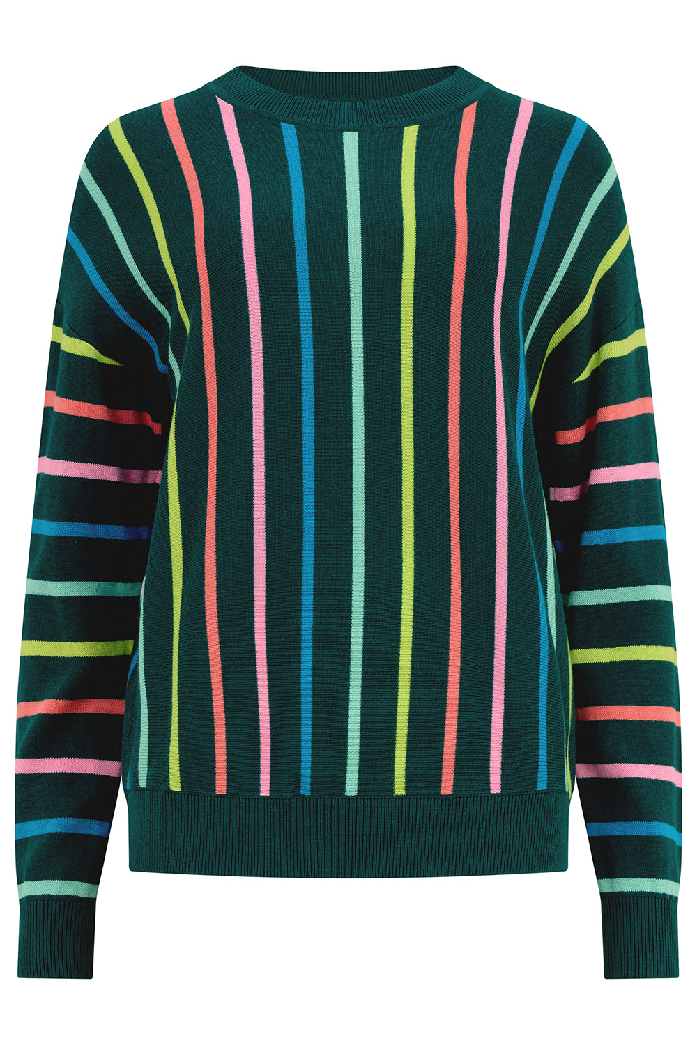 Multicolored striped sweater on a white background