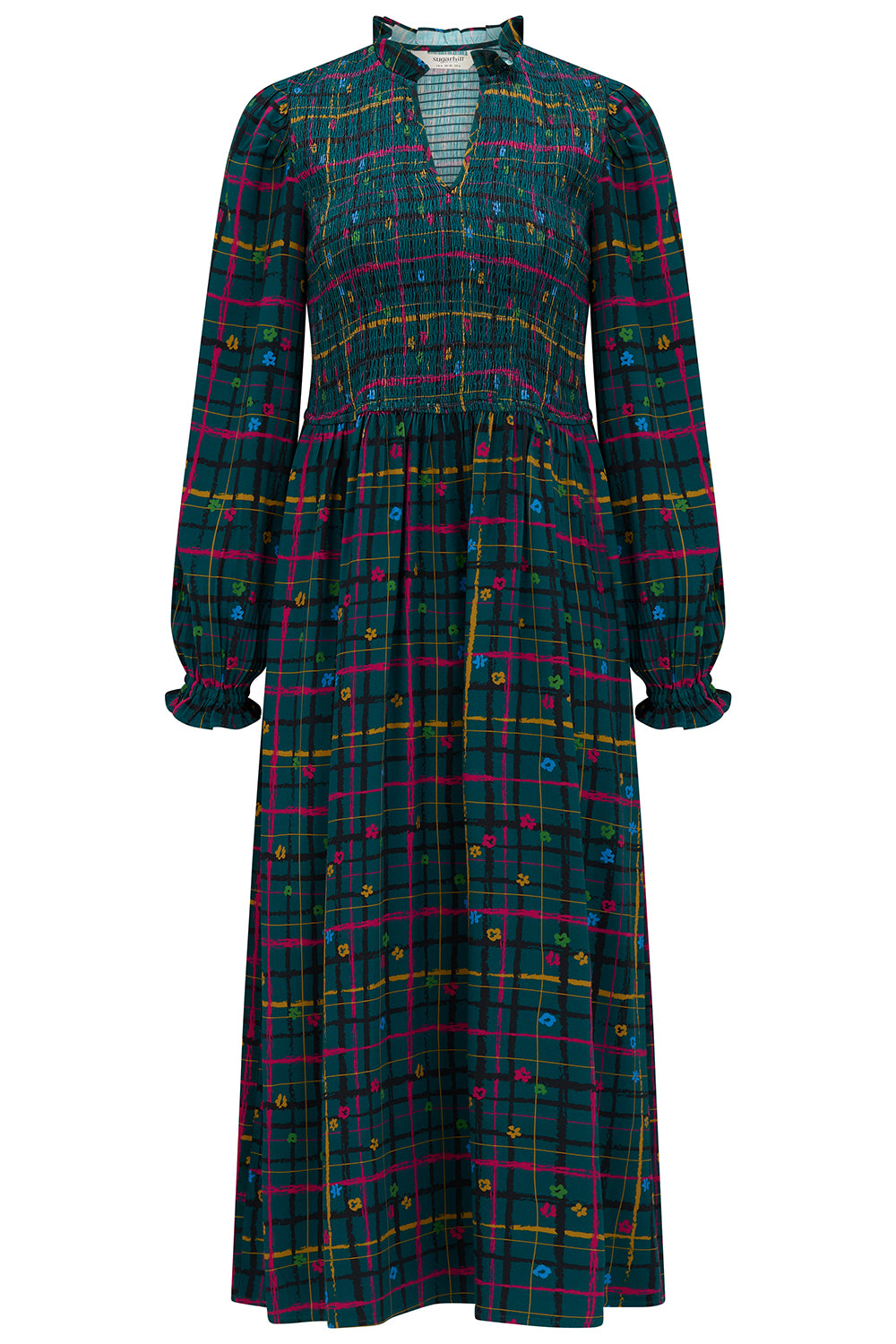 Plaid dress with long sleeves on a white background