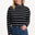 Sugarhill Brighton Sugarhill Brighton Annika Jersey Top - Black/White, Stripe Lightning. Woman wearing a black and white striped sweater with blue jeans on a white background