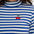 Blue and white striped shirt with a cherry design on a white background