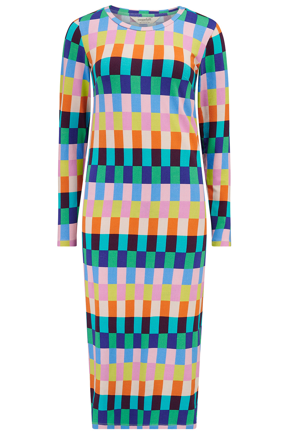 Multicolored checkered dress on a white background