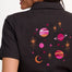 Black shirt with space-themed embroidery on the back