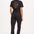 A black boilersuit with half-sleeve shirt top and straight legs, featuring a floral and tiger embroidery on the back.