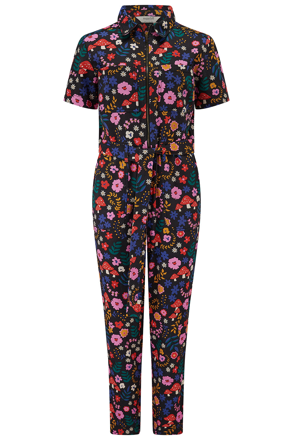 Colorful floral jumpsuit on a white background
