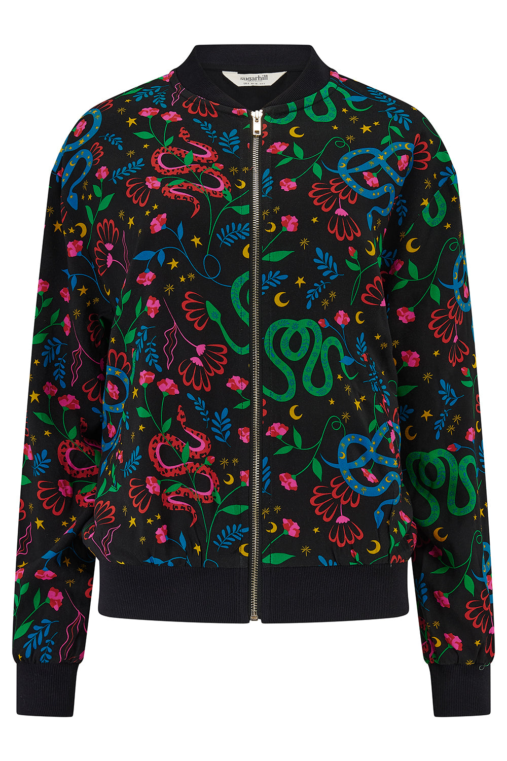 Colorful floral-patterned jacket on a white background