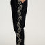 Black pants with floral embroidery on a white background