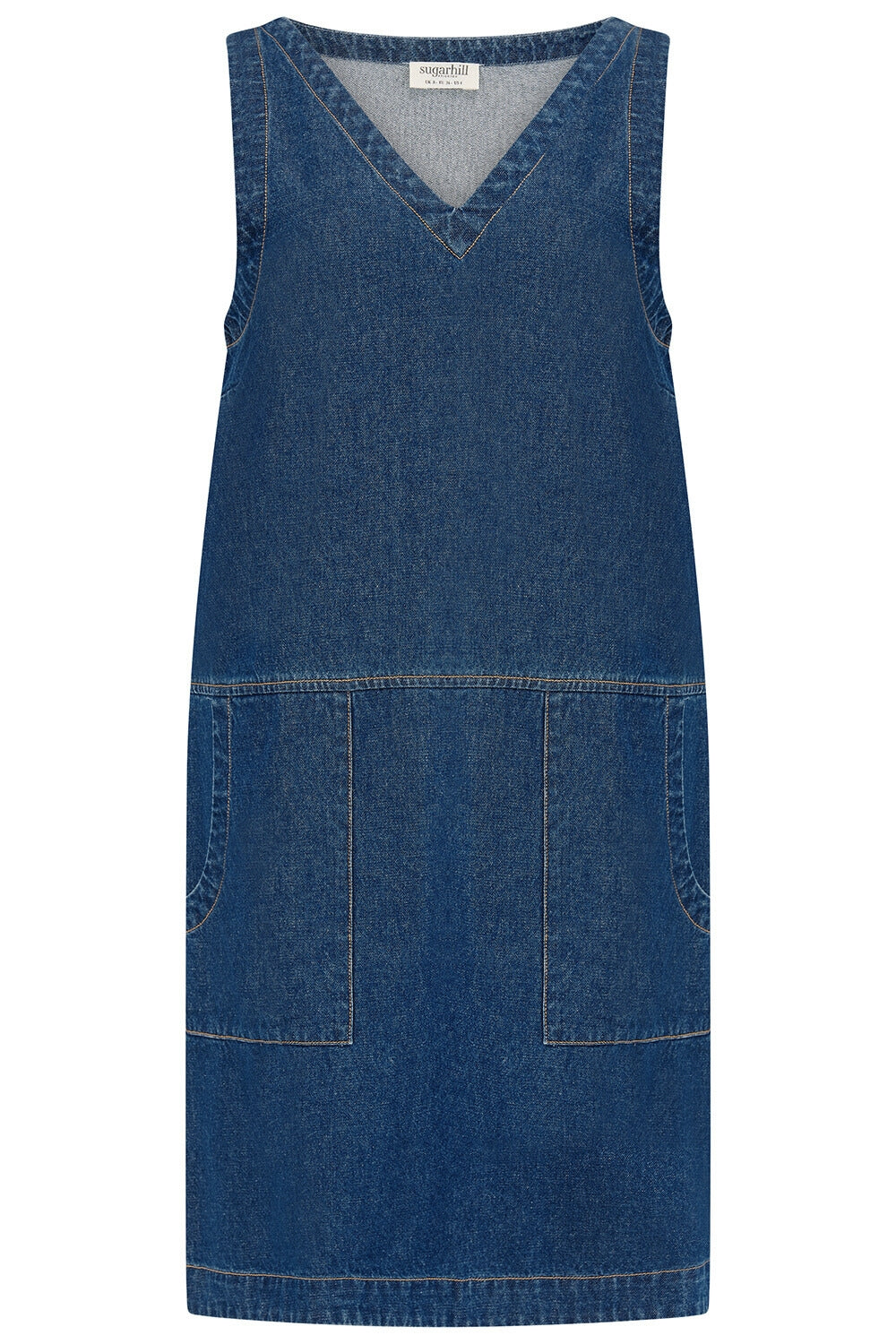 Blue denim dress on a white background