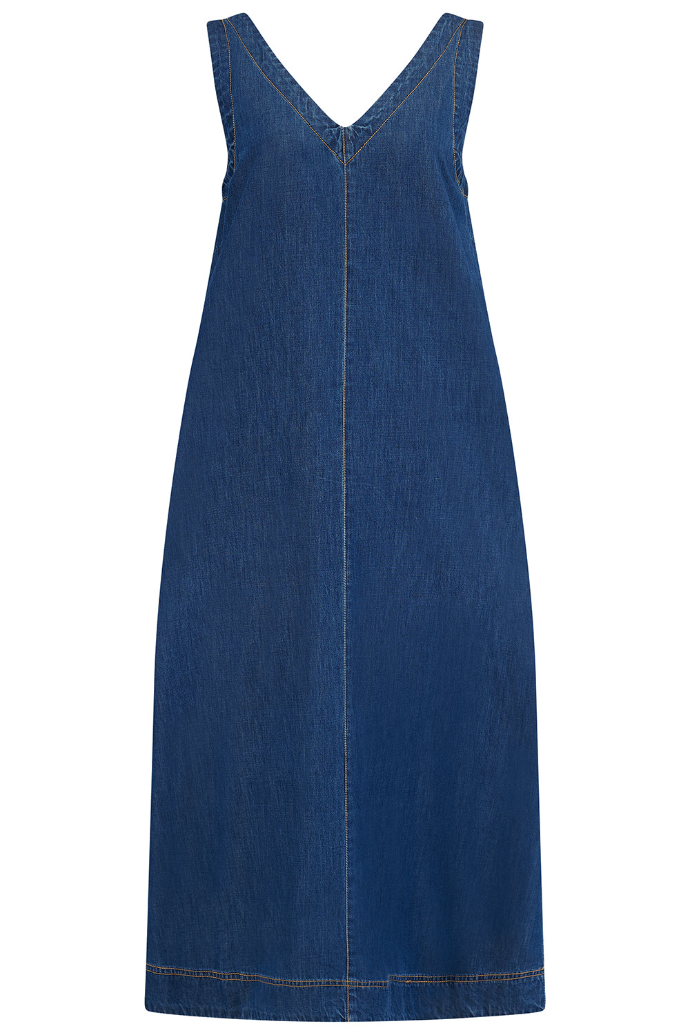 Blue denim dress on a white background