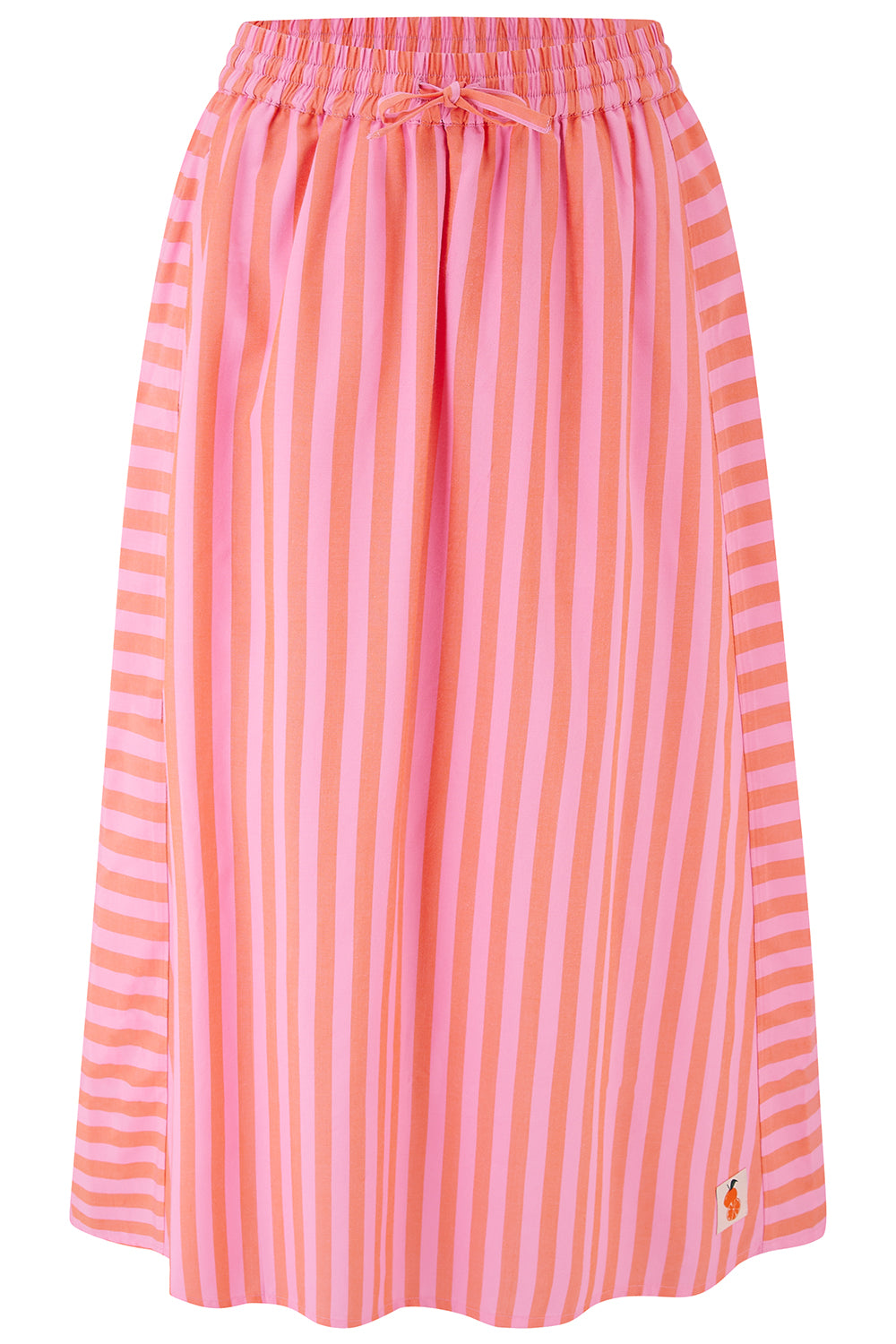 Pink and white striped skirt on a white background