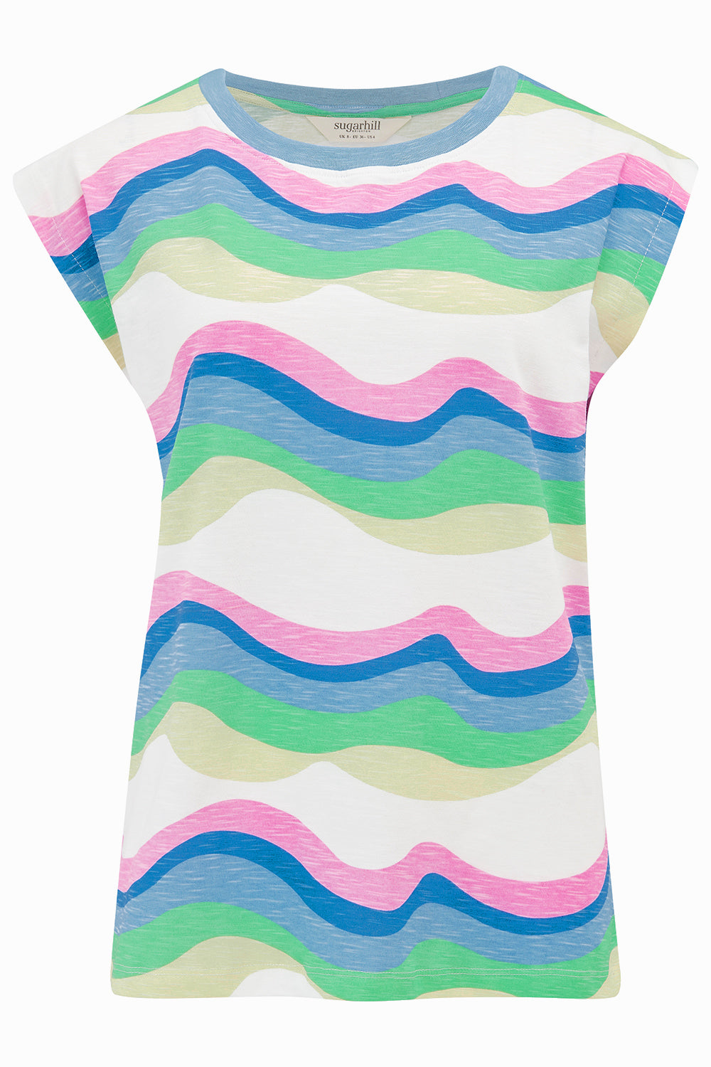 Colorful striped sleeveless top on a white background