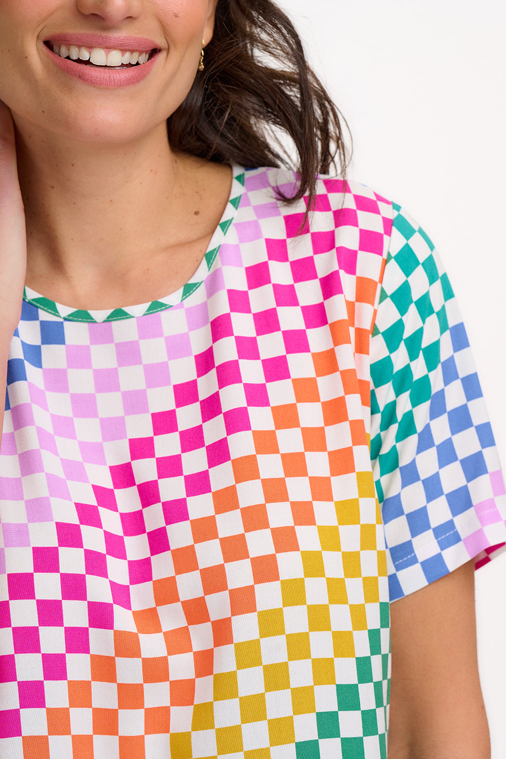 Christina Top - Multi, Rainbow Checkerboard