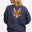 model wearing charcoal sweatshirt with large tiger motif