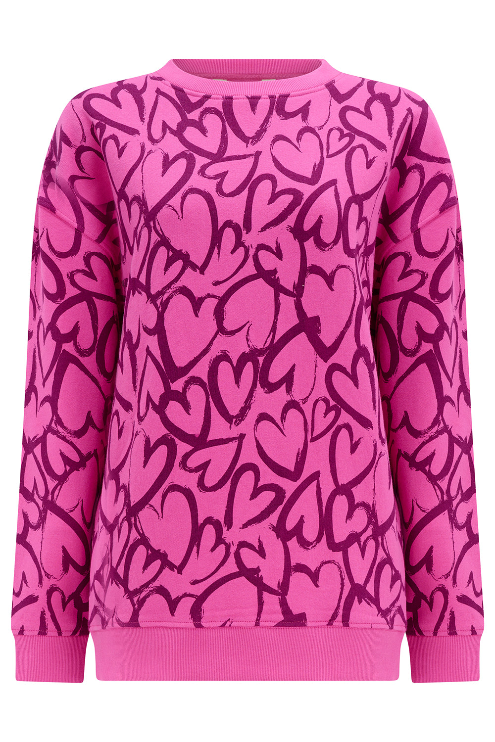Pink sweatshirt with heart pattern on a white background