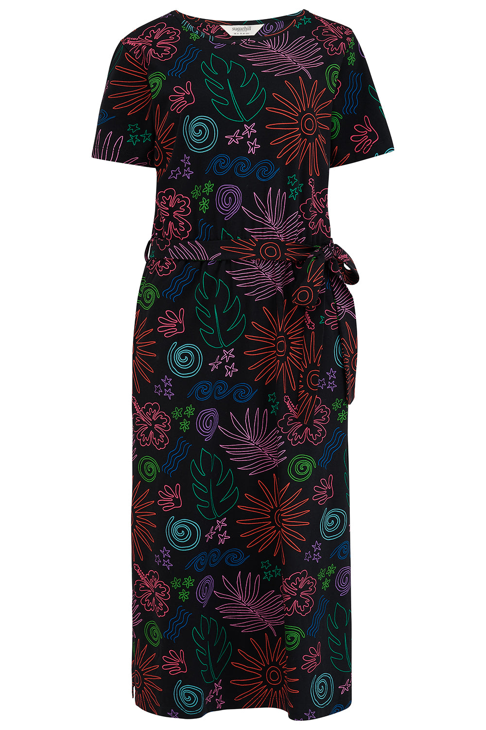 Colorful patterned dress on a plain background