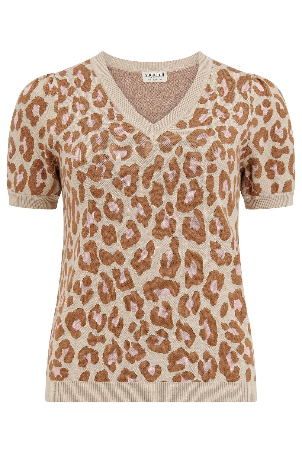 Leopard print sweater on a white background
