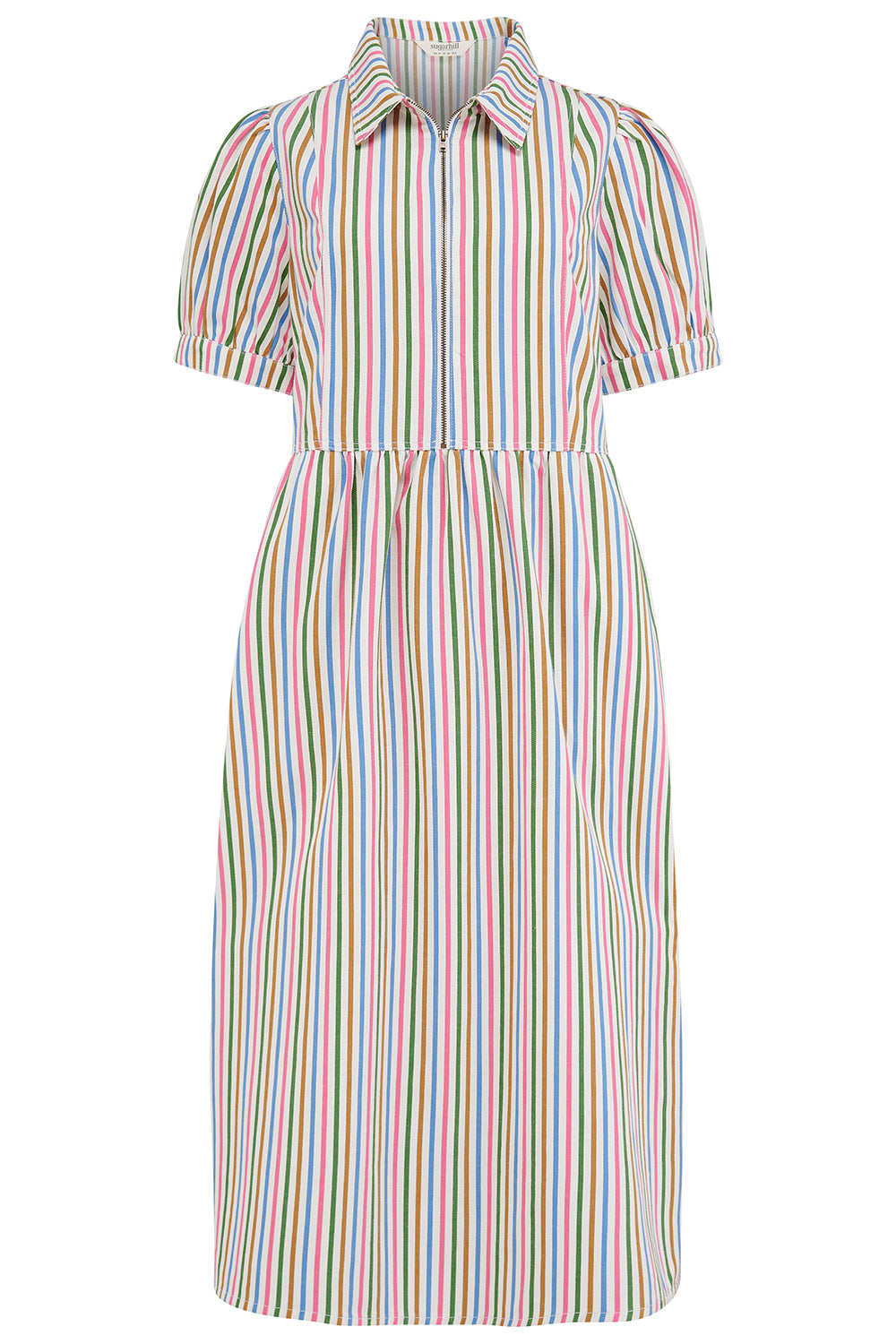 Multicolored striped dress on a white background