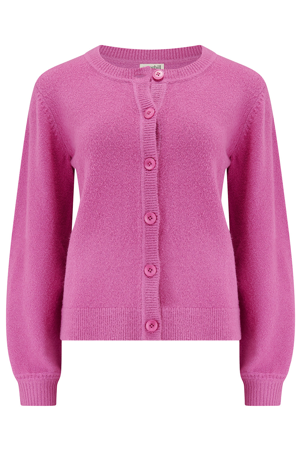 Sugarhill brighton pink cardigan with buttons on a white background
