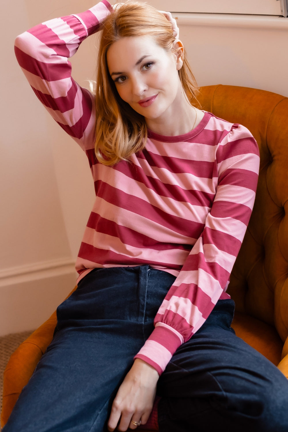Griselda Jersey Top - Red Pink Stripe