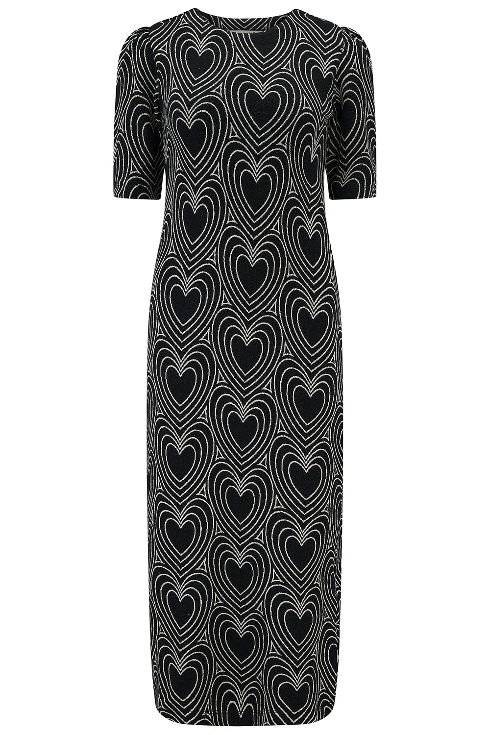 Black dress with heart pattern on a white background